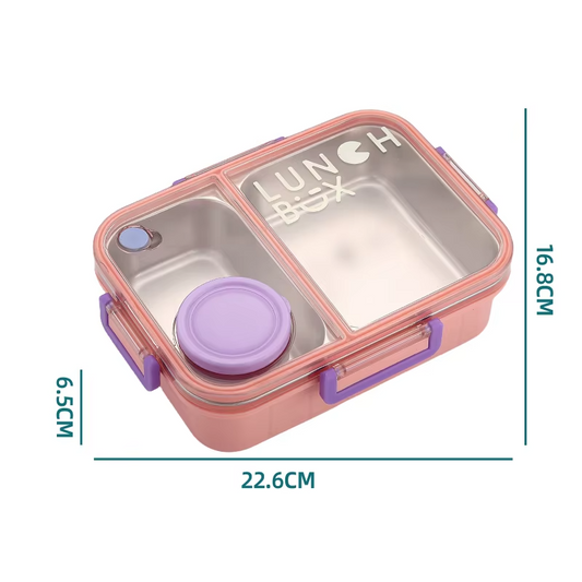 Laser anti-cross-flavor lunch box (3 compartments, 750ml stainless steel + 80ml external sauce cup + stainless steel spoon and chopsticks)