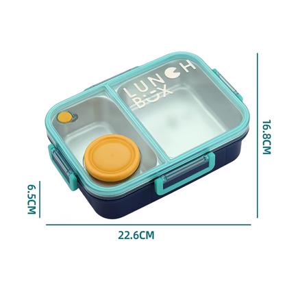 Laser anti-cross-flavor lunch box (3 compartments, 750ml stainless steel + 80ml external sauce cup + stainless steel spoon and chopsticks)