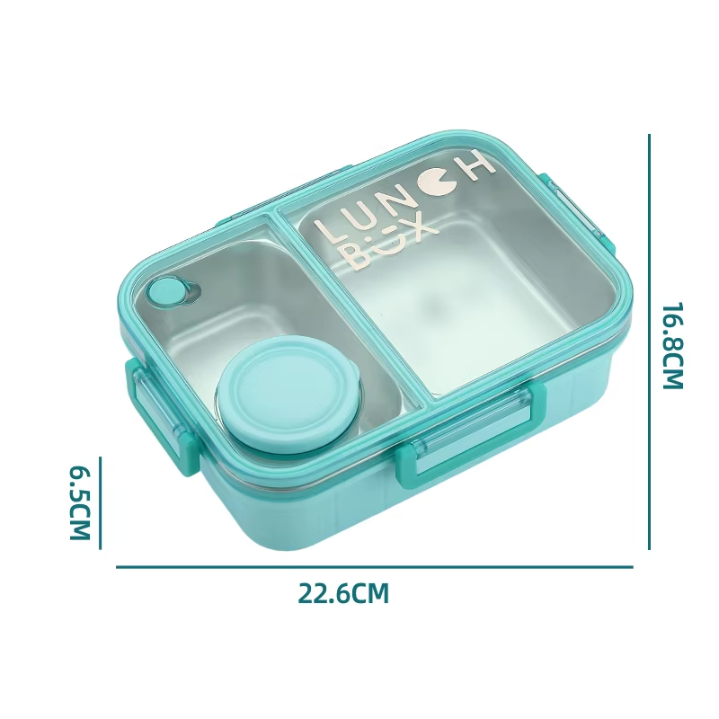 Laser anti-cross-flavor lunch box (3 compartments, 750ml stainless steel + 80ml external sauce cup + stainless steel spoon and chopsticks)